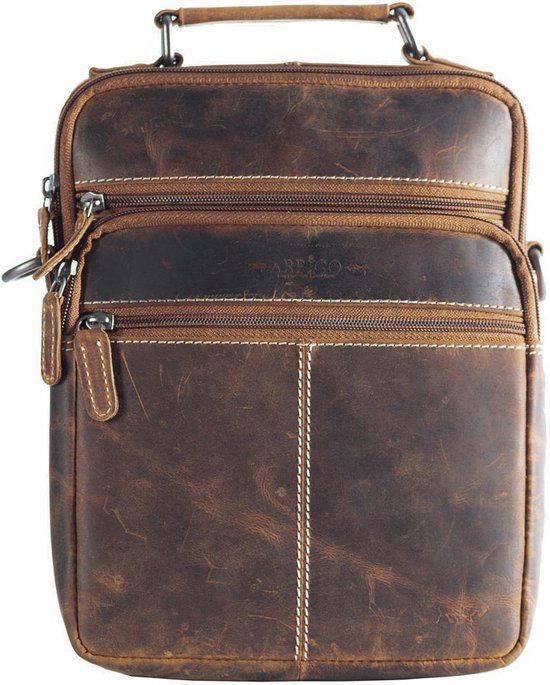 Cognackleurige buffellederen schoudertas - Arrigo.nl