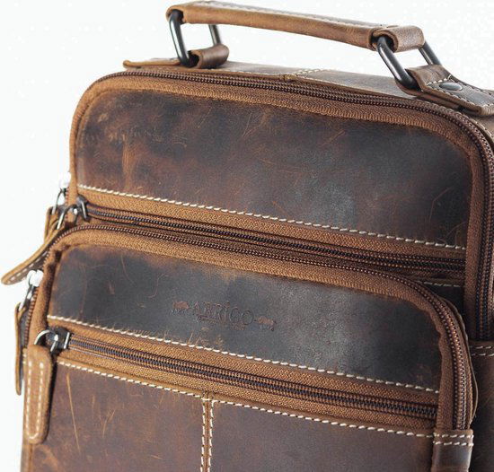 Cognackleurige buffellederen schoudertas - Arrigo.nl