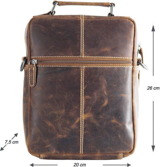 Cognackleurige buffellederen schoudertas - Arrigo.nl