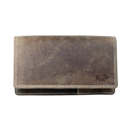 Cognackleurige leren damesportemonnee met RFID-bescherming in vintage stijl - Arrigo.nl