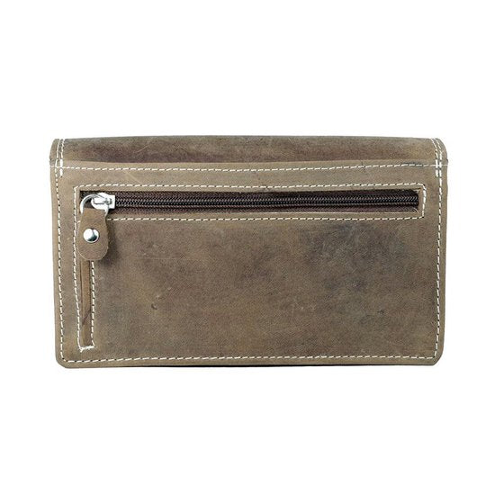 Cognackleurige leren damesportemonnee met RFID-bescherming in vintage stijl - Arrigo.nl