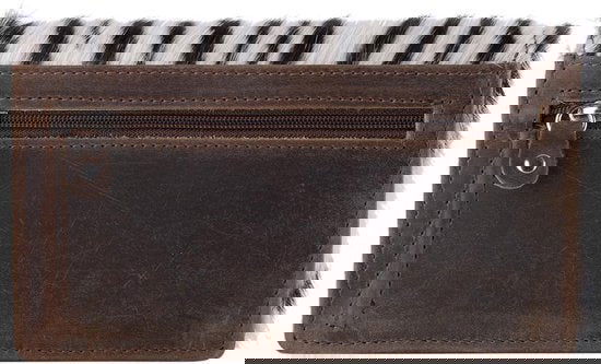 Cognackleurige leren damesportemonnee met dierenprint en anti-skim bescherming in zebra-design - Arrigo.nl