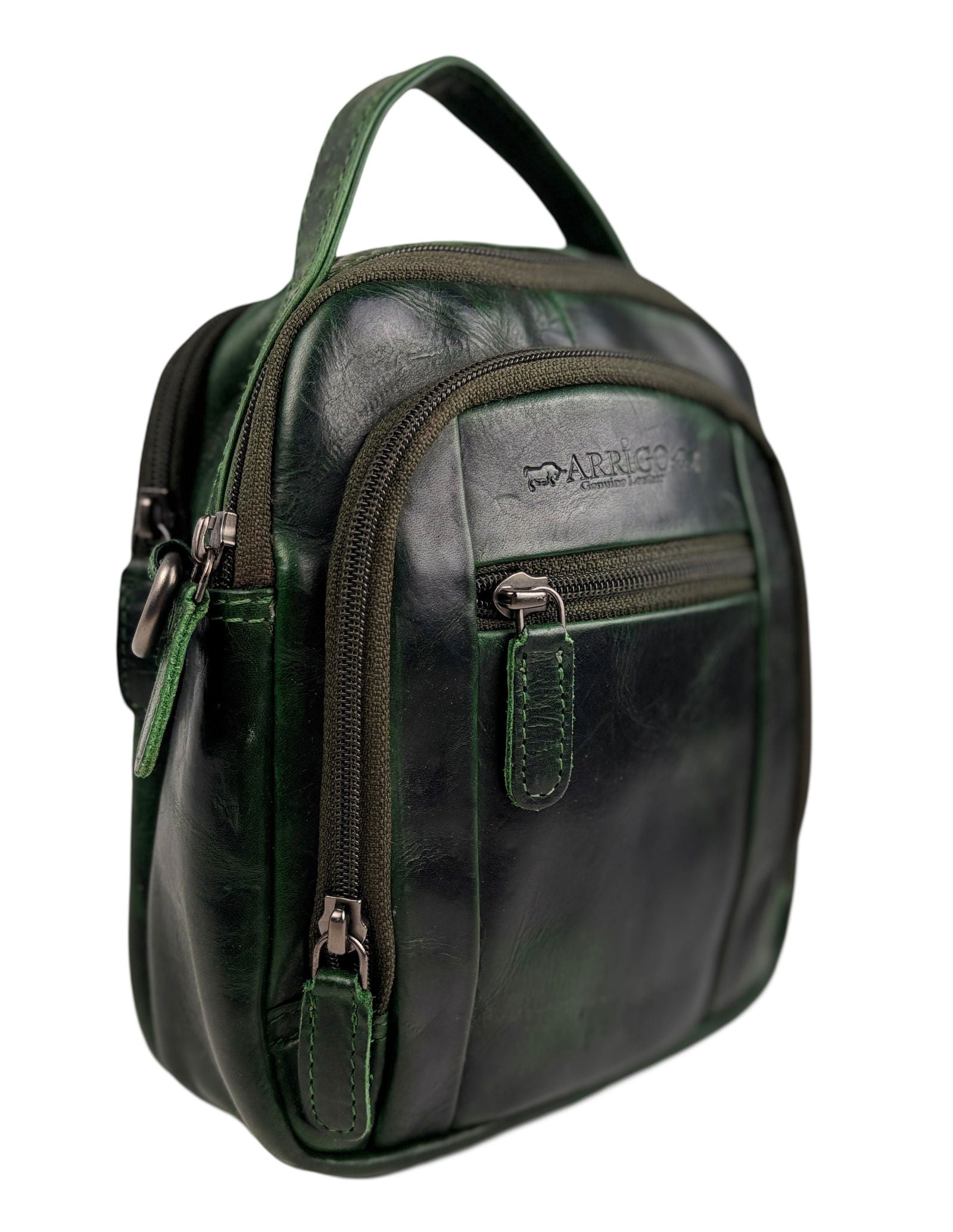 Compact Groen Leren Schoudertasje - Arrigo.nl