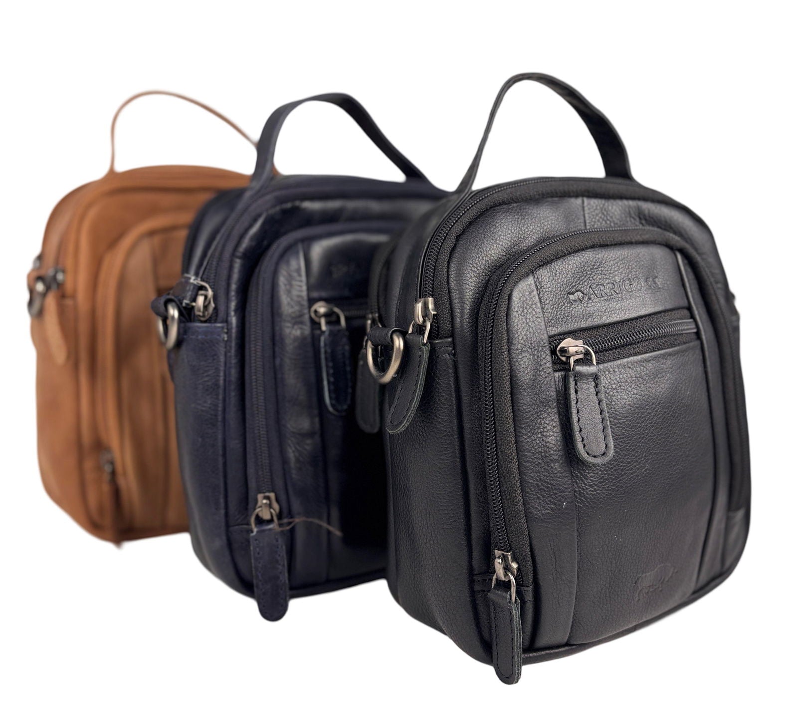 Compact Zwart Leren Schoudertasje - Arrigo.nl