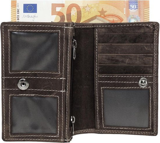 Compacte Vintage Dames Portemonnee - Donkerbruin Leer met RFID Bescherming - Arrigo.nl