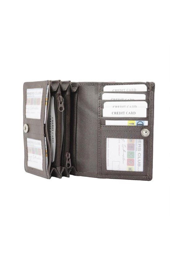 Compacte leren dames portemonnee donkerbruin rfid ideale dames portemonnee anti - Arrigo Leather Goods