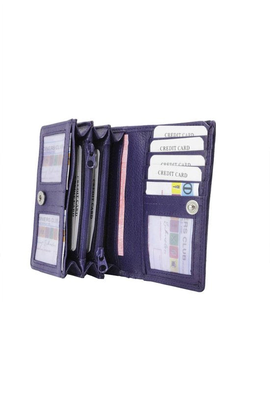 Compacte leren dames portemonnee donkerpaars rfid ideale dames portemonnee anti - Arrigo Leather Goods