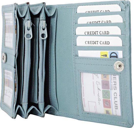 Compacte leren dames portemonnee lichtblauw rfid ideale dames portemonnee anti - Arrigo.nl