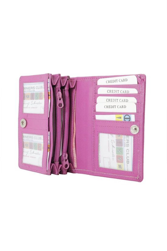 Compacte leren dames portemonnee roze ideale dames portemonnee roze leer - Arrigo Leather Goods