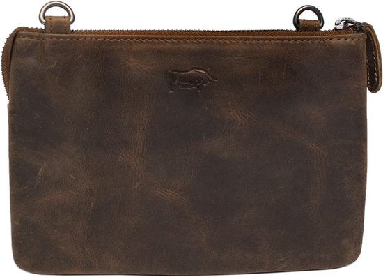 Crossbody bag leer bruin met luipaard print bruin schoudertasje vakantietasje - Arrigo Leather Goods