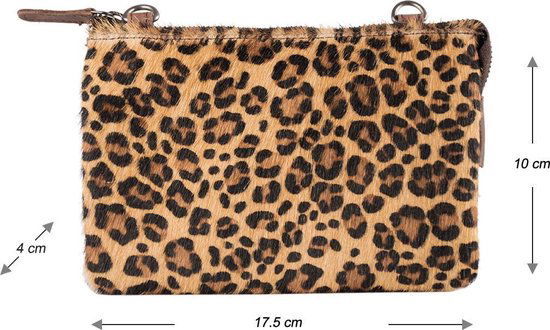 Crossbody bag leer bruin met luipaard print bruin schoudertasje vakantietasje - Arrigo Leather Goods