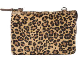 Crossbody bag leer cognac met luipaard print lichtbruin schoudertasje vakantietasje - Arrigo Leather Goods