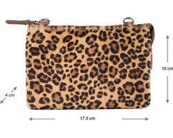 Crossbody bag leer cognac met luipaard print lichtbruin schoudertasje vakantietasje - Arrigo Leather Goods