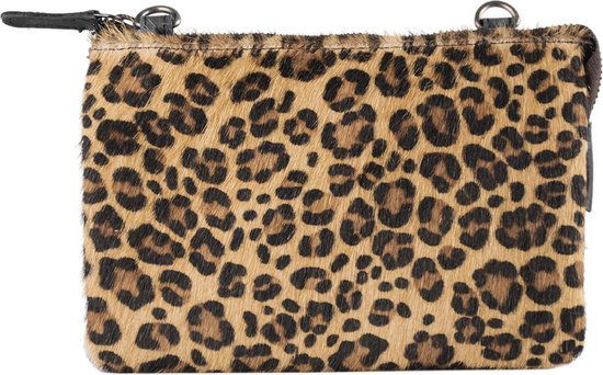 Crossbody bag leer zwart met luipaard print schoudertasje leer vakantietasje - Arrigo Leather Goods