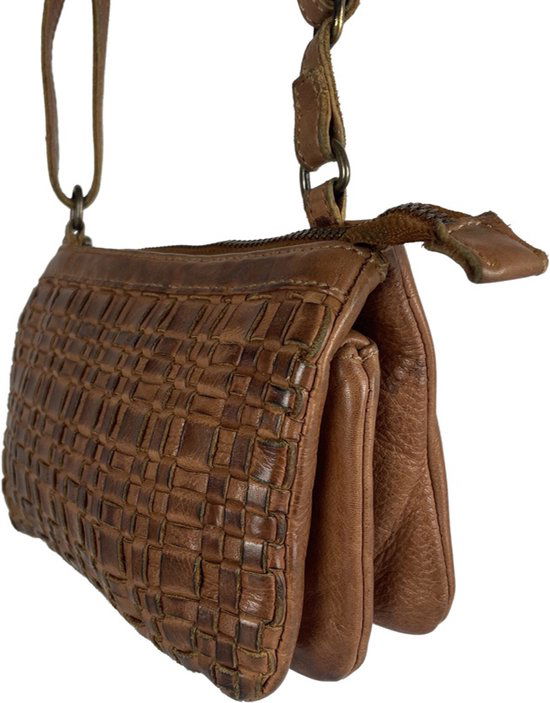 Crossbody dames tas cognac leer telefoontasje clutch dames tas festival - Arrigo Leather Goods