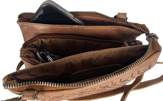 Crossbody dames tas cognac leer telefoontasje clutch dames tas festival - Arrigo Leather Goods