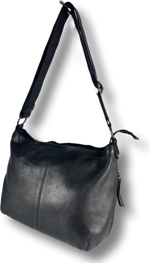 Crossbody schoudertas zwart echt leer arrigo - Arrigo.nl