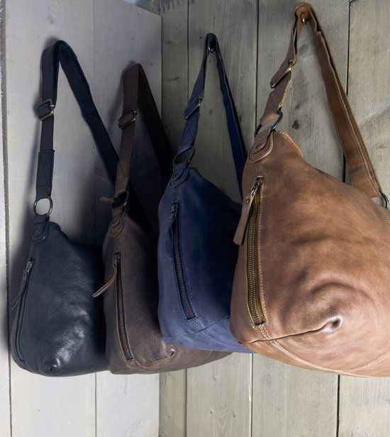 Crossbody schoudertas zwart echt leer arrigo - Arrigo.nl