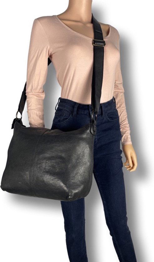 Crossbody schoudertas zwart echt leer arrigo - Arrigo.nl