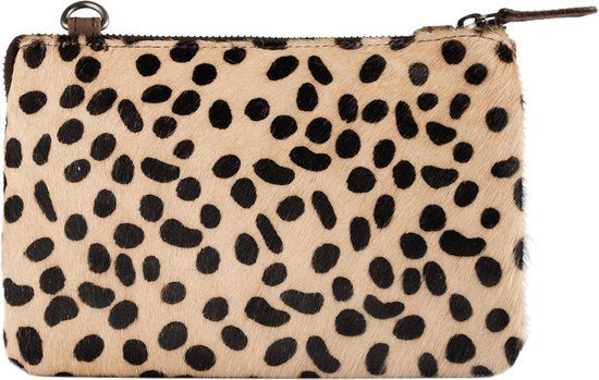 Crossbody tas dames donkerbruin leer met cheetah print telefoontasje leer - Arrigo Leather Goods