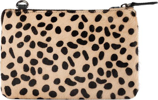Crossbody tas dames zwart leer met cheetah print telefoontasje leer - Arrigo Leather Goods