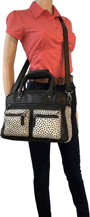 Crossbody tas leer met vacht westernbag van zwart leer met - Arrigo Leather Goods