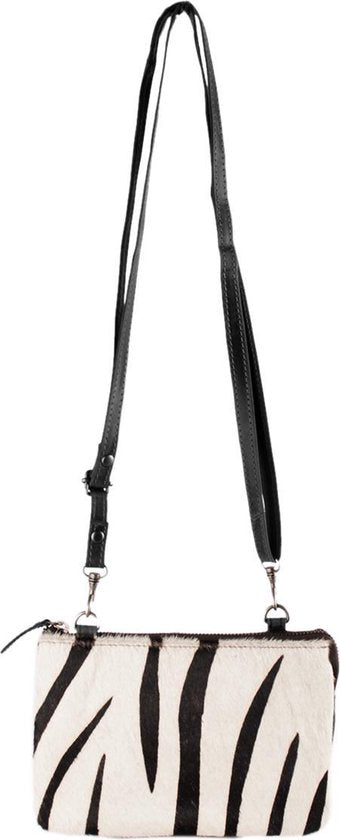 Crossbody tas leer zwart met vacht met zebra print mini - Arrigo Leather Goods
