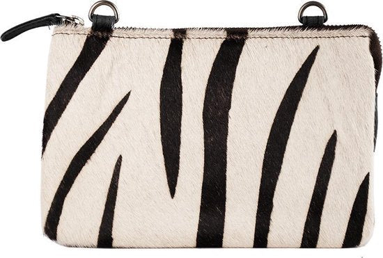 Crossbody tas leer zwart met vacht met zebra print mini - Arrigo Leather Goods