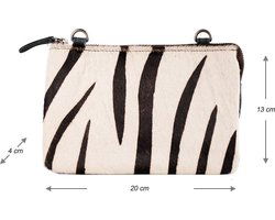 Crossbody tas leer zwart met vacht met zebra print mini - Arrigo Leather Goods
