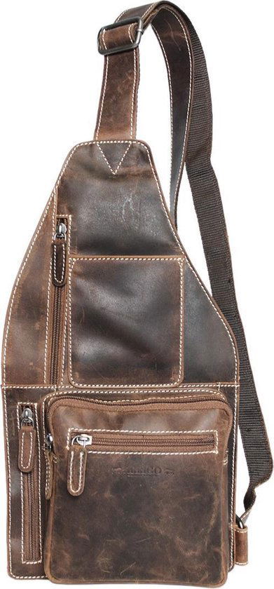 Crossbody tas van cognac naturel buffelleer met een verstelbare schouderriem - Arrigo.nl