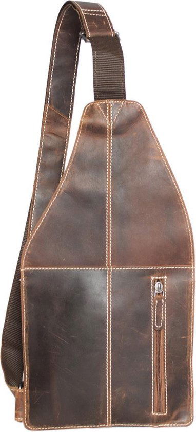 Crossbody tas van cognac naturel buffelleer met een verstelbare schouderriem - Arrigo.nl