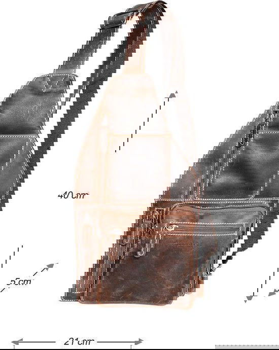 Crossbody tas van cognac naturel buffelleer met een verstelbare schouderriem - Arrigo.nl