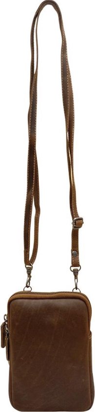 Dames Crossbody Telefoontasje met Portemonnee in Lichtbruin Leer - Arrigo.nl