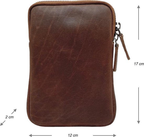 Dames Crossbody Telefoontasje met Portemonnee in Lichtbruin Leer - Arrigo.nl