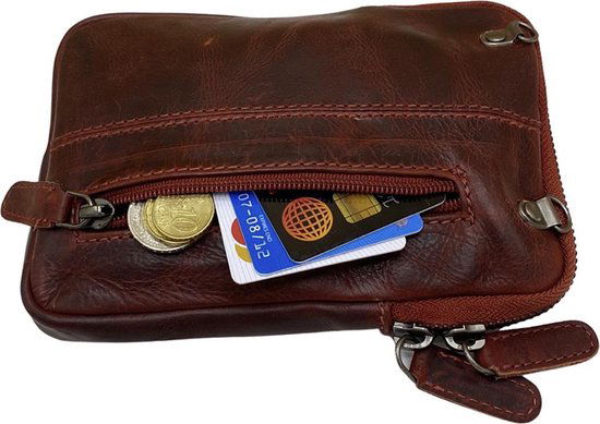 Dames Crossbody Telefoontasje met Portemonnee in Rood Leer - Arrigo.nl