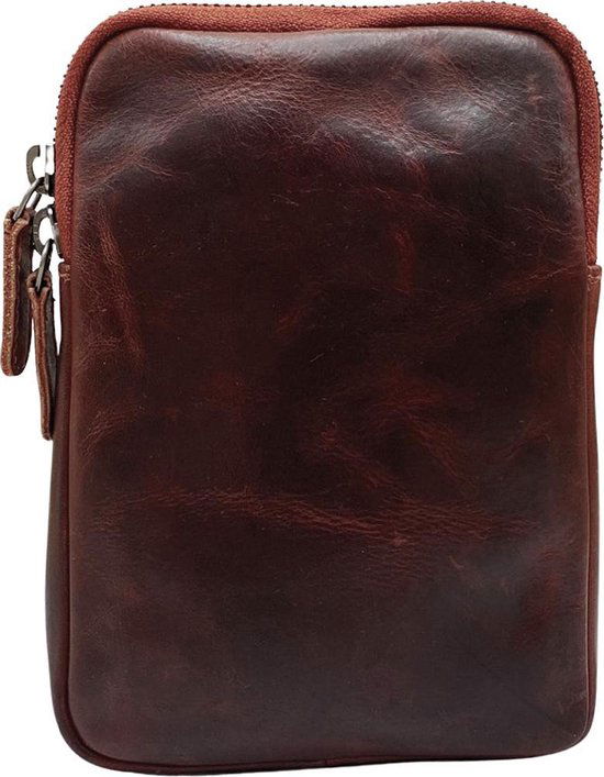 Dames Crossbody Telefoontasje met Portemonnee in Rood Leer - Arrigo.nl
