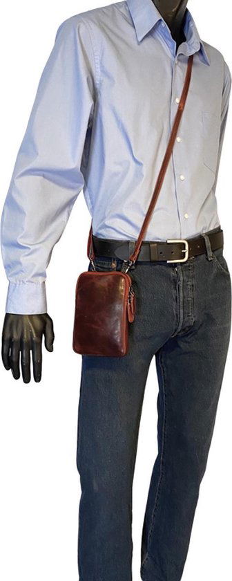 Dames Crossbody Telefoontasje met Portemonnee in Rood Leer - Arrigo.nl