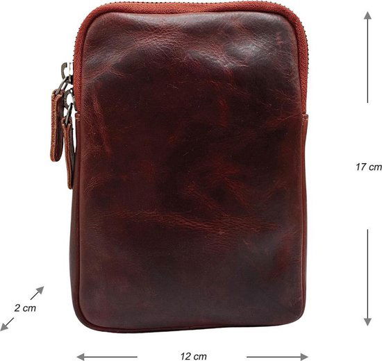 Dames Crossbody Telefoontasje met Portemonnee in Rood Leer - Arrigo.nl