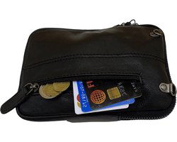 Dames Crossbody Telefoontasje met Portemonnee in Zwart Leer - Arrigo.nl