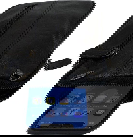 Dames Crossbody Telefoontasje met Portemonnee in Zwart Leer - Arrigo.nl