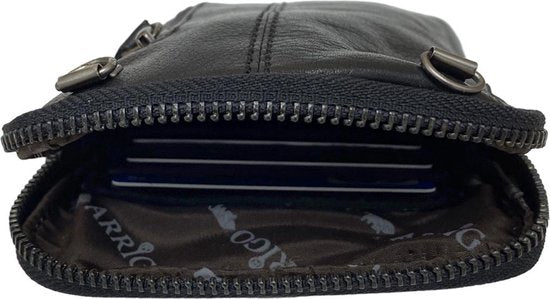 Dames Crossbody Telefoontasje met Portemonnee in Zwart Leer - Arrigo.nl