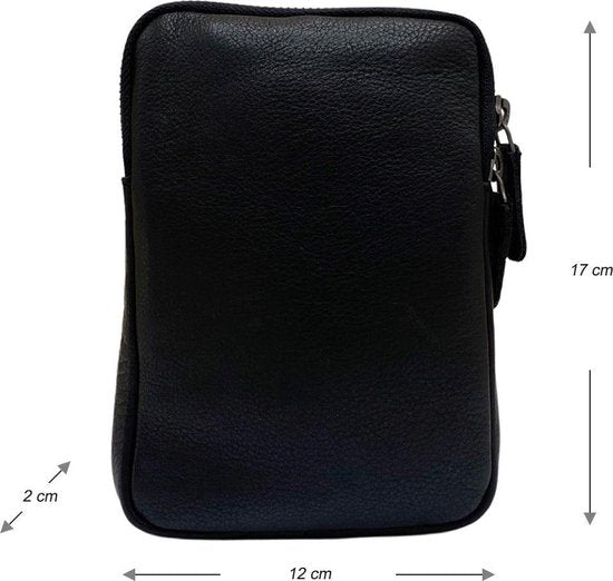Dames Crossbody Telefoontasje met Portemonnee in Zwart Leer - Arrigo.nl