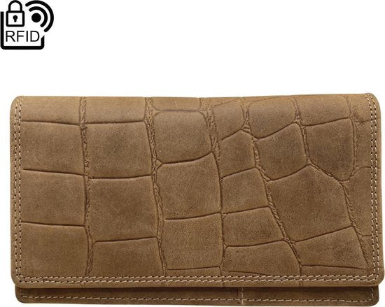 Dames Portemonnee - Leer met Anti-Skim Bescherming en Krokodillenprint - Arrigo.nl