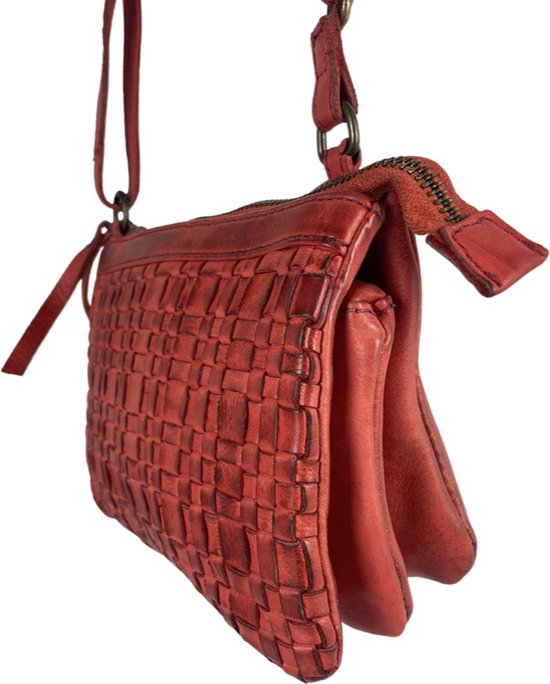 Dames Portemonnee - Rood Leren Telefoontas Crossbody Tas - Arrigo.nl