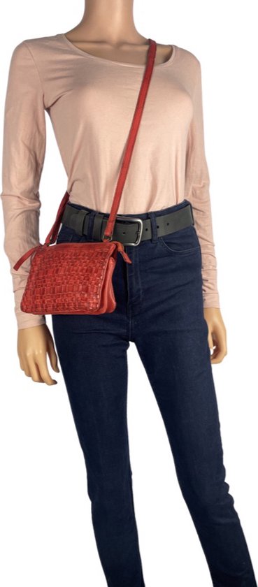 Dames Portemonnee - Rood Leren Telefoontas Crossbody Tas - Arrigo.nl