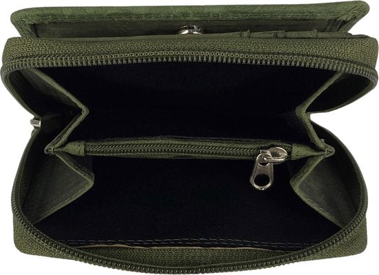 Dames Portemonnee met Bloemenprint van Groen Leer - Arrigo.nl