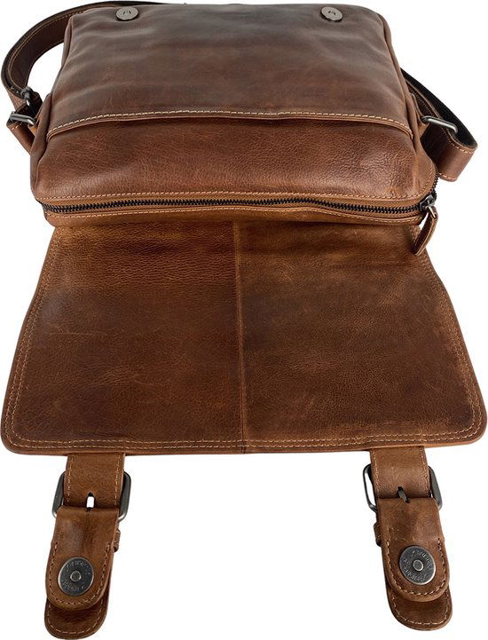 Dames Schoudertas - Cognac Leren Messenger Bag / Crossbody Tas - Arrigo.nl