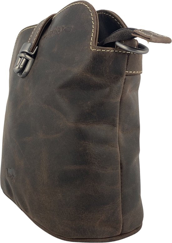 Dames Schoudertas - Donkerbruin Buffelleer Crossbody Tas met Vintage Look Sluiting - Arrigo.nl