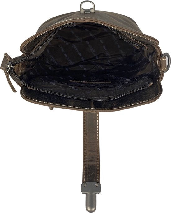 Dames Schoudertas - Donkerbruin Buffelleer Crossbody Tas met Vintage Look Sluiting - Arrigo.nl