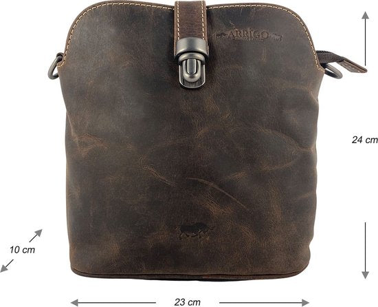 Dames Schoudertas - Donkerbruin Buffelleer Crossbody Tas met Vintage Look Sluiting - Arrigo.nl